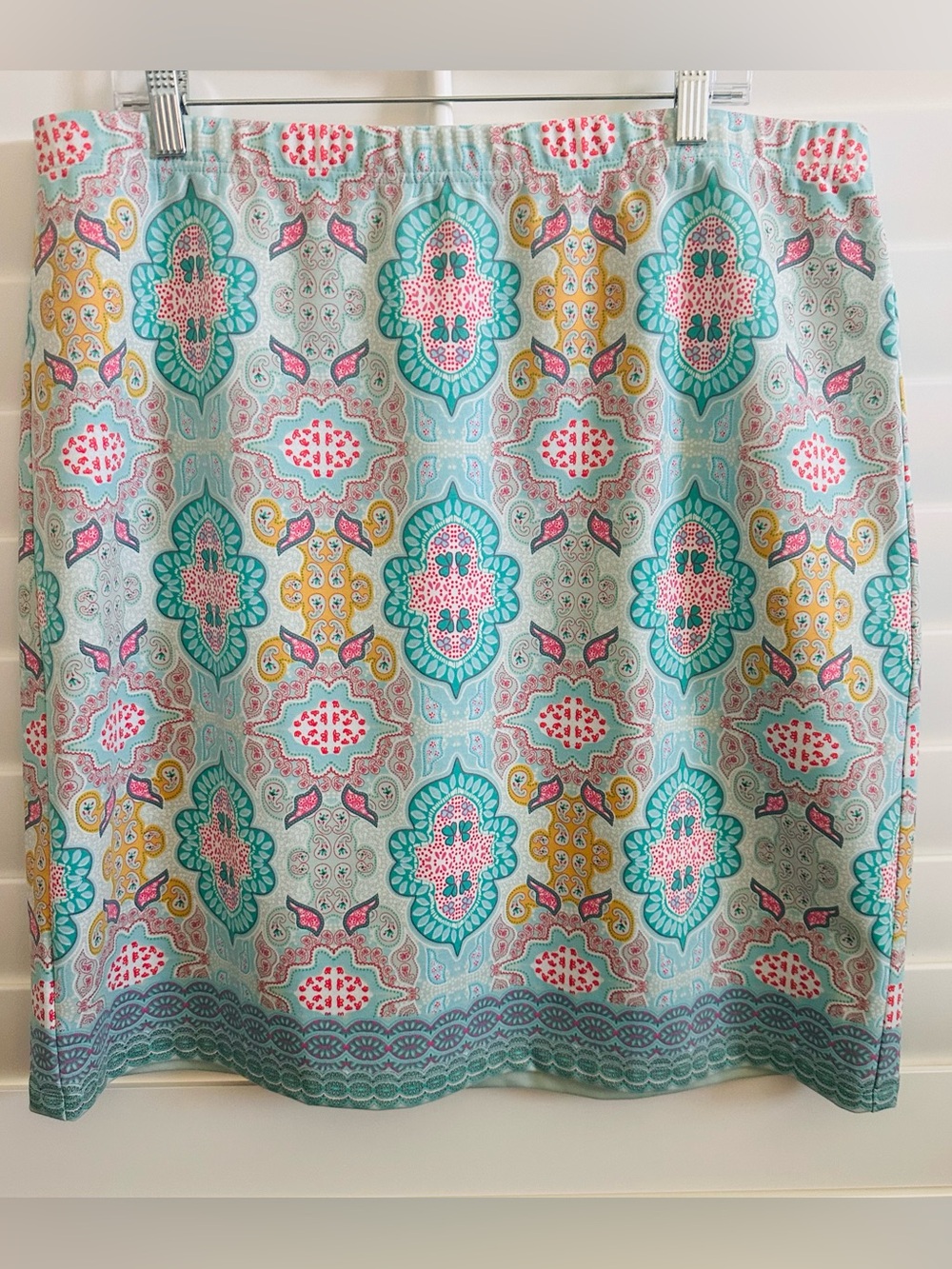 Talbots Mint Green Pink Medallion Print Knee Length Skirt XL